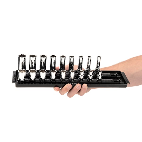 3/8 Inch Drive 12-Point Socket Set With Rails, 18-Piece (5/16-3/4 In.)